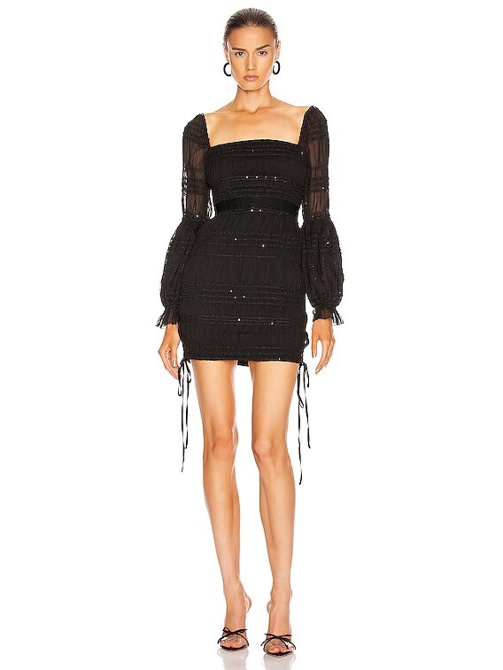 Self-Portrait Shirred Chiffon Mini Dress Black UK 10 US 6 Womens